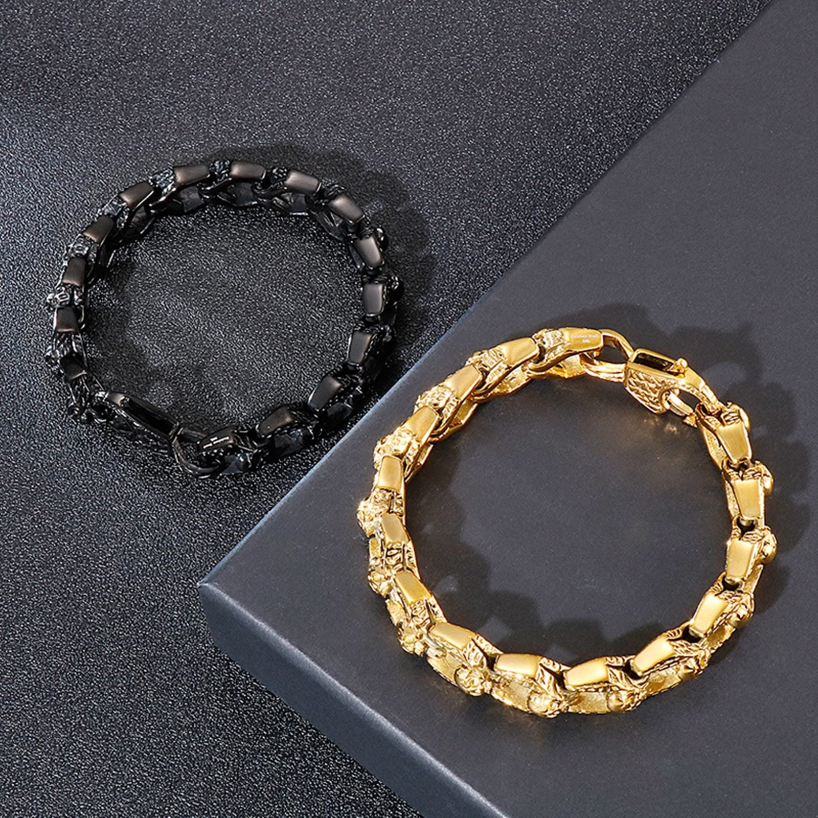 Bracelet Chaîne Noire, Bracelet Chaine Homme Acier Inoxydable Simplicité Rétro Cadeau Saint Valentin Bracelet