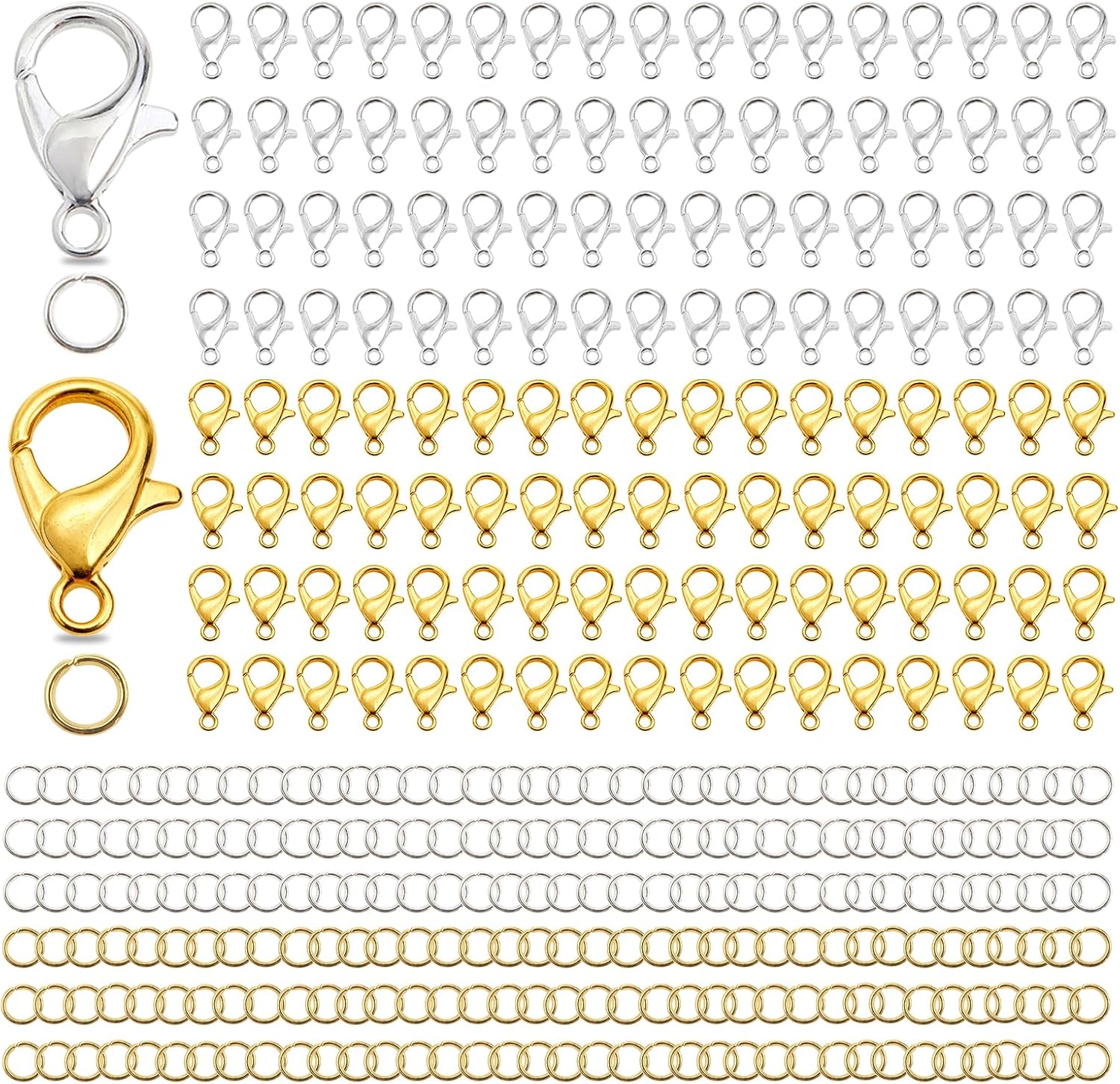 TOAOB 700pcs Lobster Claw Clasps and Jump Rings Set 12mm Silver Gold