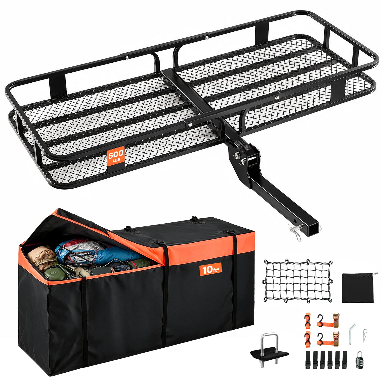 VEVOR 60 x 24 x 6 in Folding Hitch Cargo Carrier 500lbs Capacity