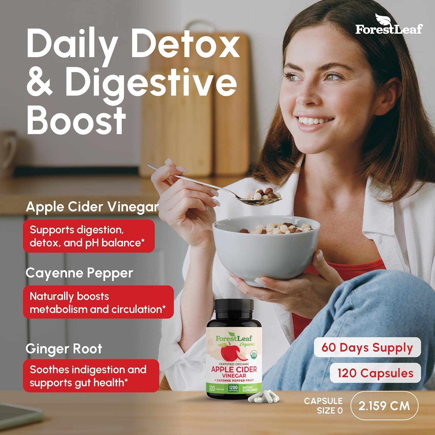 USDA Organic Apple Cider Vinegar Capsules with Mother, 1200 mg | Vegan & Non-GMO | Apple Cider Vinegar Pills with Cayenne Pepper & Ginger Root | 120 Caps - Image 4