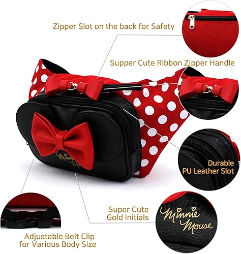 Miniatura 2 de Winghouse x Minnie - Cangurera de lunares con cinta roja de Minnie, bolsa de viaje para niñas y mujeres (talla L), Rojo -