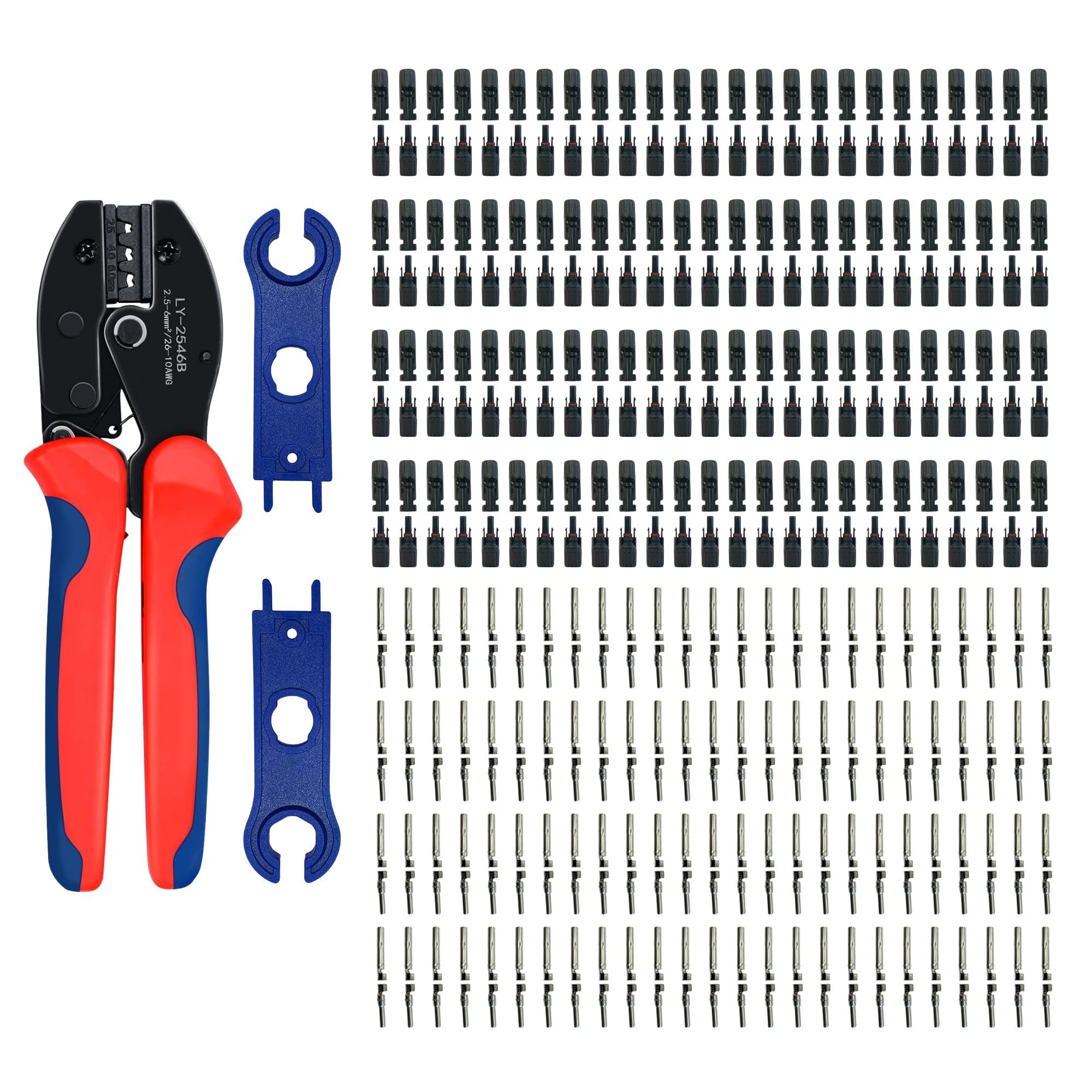 SOLARTRONICS Crimpzangenset für 2,5 4 6mm² Solarkabel, 100 Paar Männlich/Weiblich Solarstecker, Solar-Spannschlüssel & Zange, IP67 Wasserdicht, Crimpwerkzeug für Solaranlage