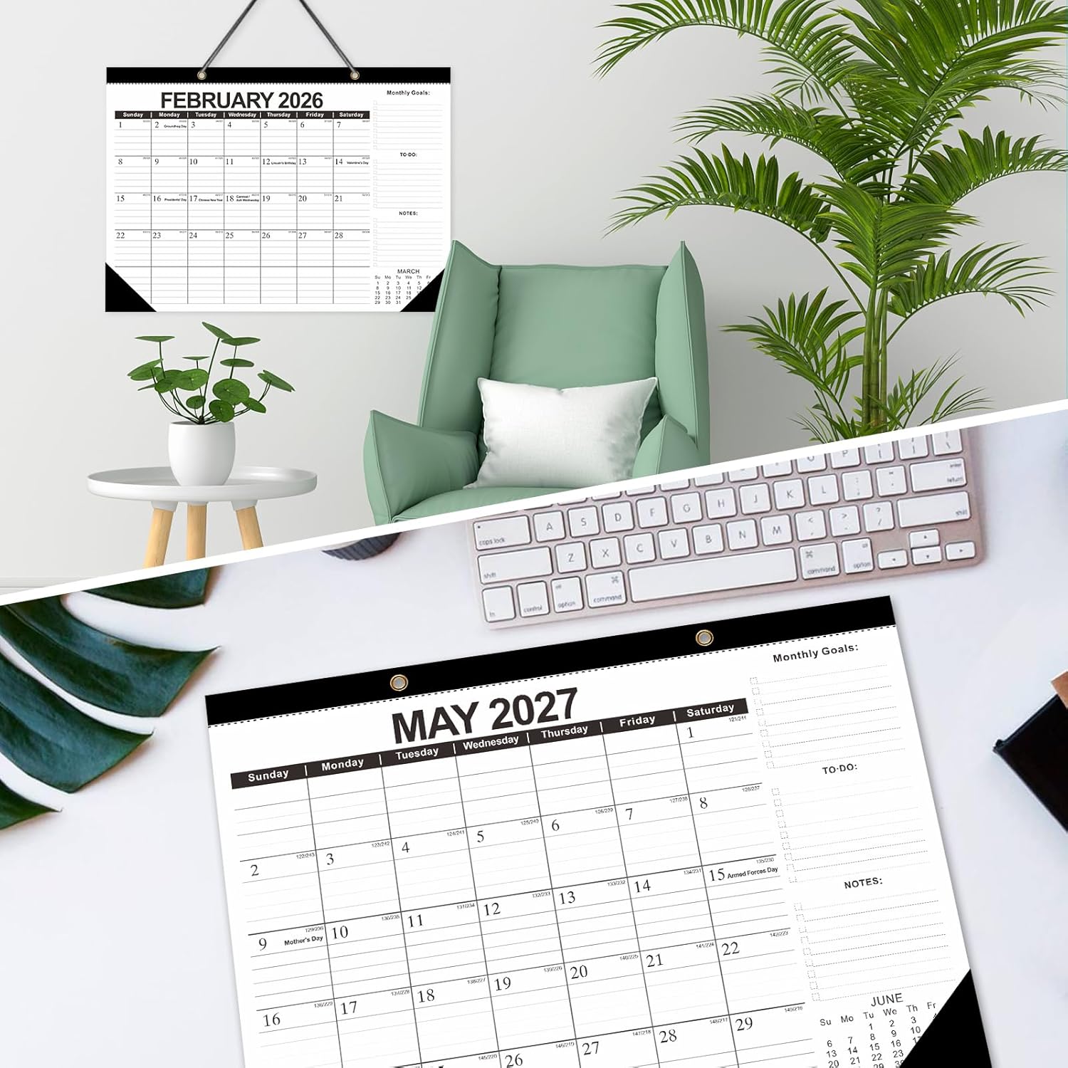 ZTX 2026 Calendar Desk Calendars as Big Deskpad or Large Hanging Wall Planner for Home Classroom School Large Desk Calendar 22"x17"Jan.2026-Jun.2027 Black 22"x17"Jan.2026-Jun.2027