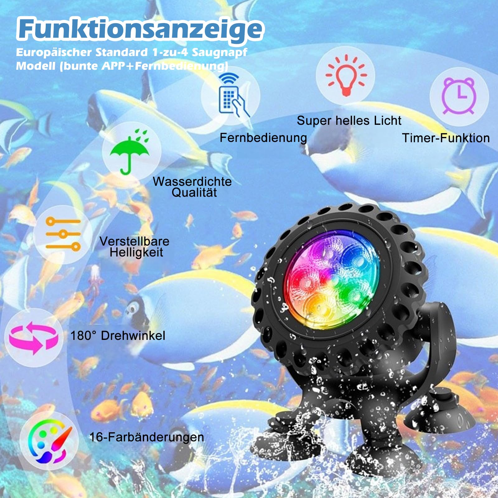 DeeprBetter Opzetzwembad, zwembadverlichting, onderwater, draadloze stroomvoorziening, magnetische zwembadverlichting met afstandsbediening, zwembadverlichting, onderwaterverlichting, dompelbare