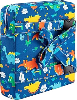 Holdfiturn Toddler Booster Seat with Straps Baby Kid Infant Demountable Adjustable Washable Portable Dining Chair Pad Chair Increasing Cushion Blue Dinosaur