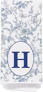 Chinoiserie Monogrammed Hand Towels for Bathroom - Monogram Hand Towels, Monogrammed Kitchen Towels with Intial H, Blue Chinoiserie Decor, H Initial Gifts for Women/Men/Girls, H Monogram Gifts563
