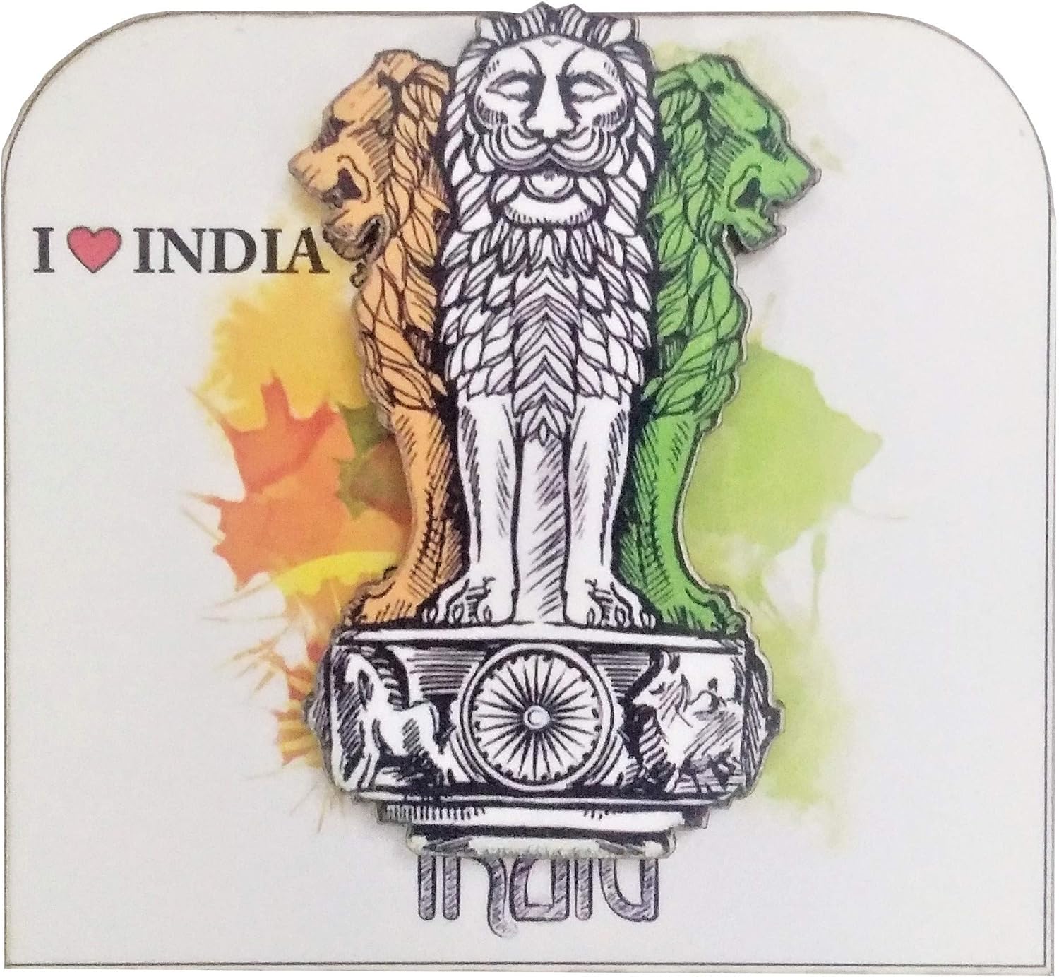 Purpledip Wooden Fridge Magnet: Indian National Emblem, Inspired from Lion Capital of Ashoka at Sarnath (11954)