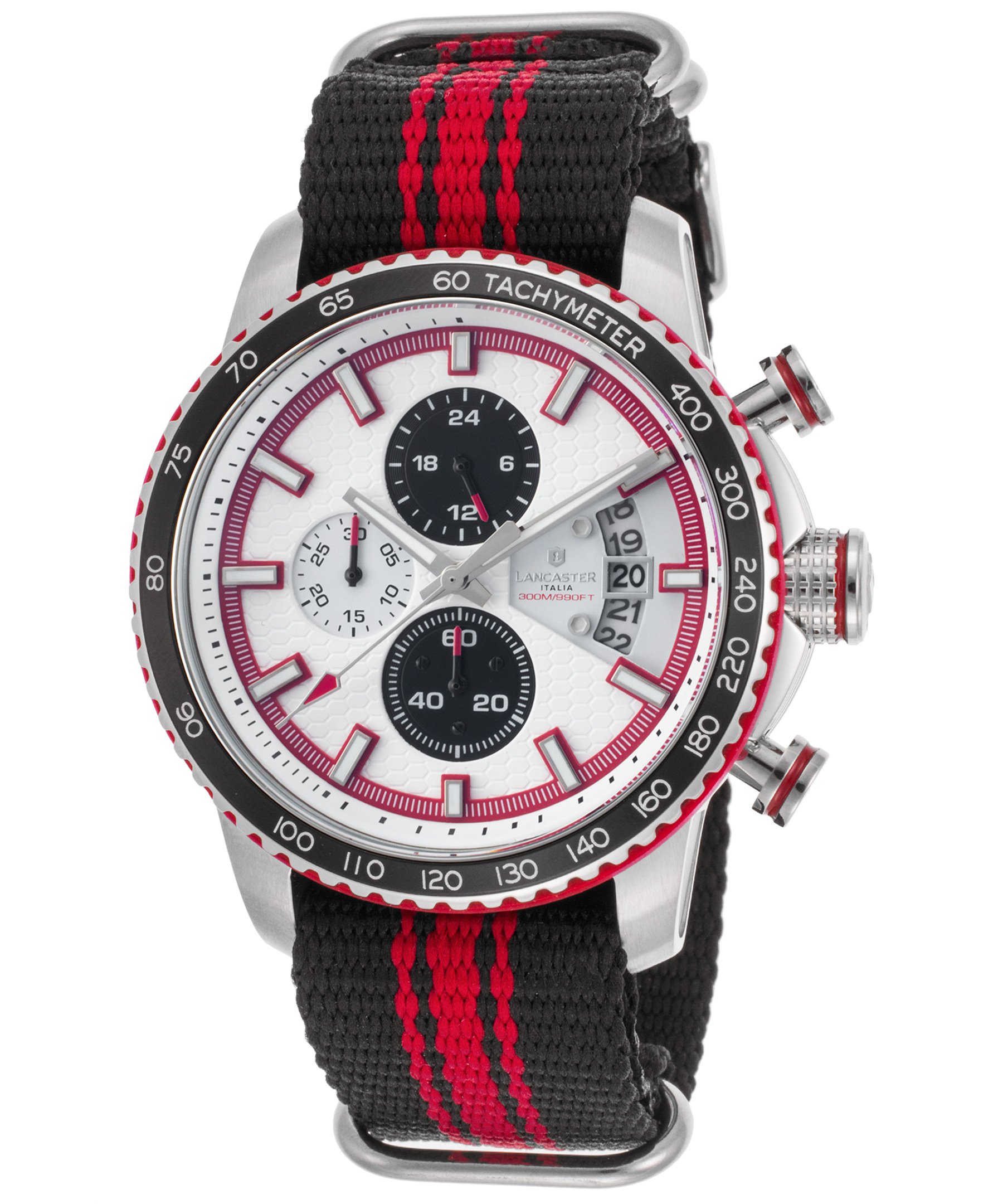 Ola1064t-Ss-Bn-Rs-Nr Men's Freedom Chronograph Black & Red Nylon White Dial Ss Watch