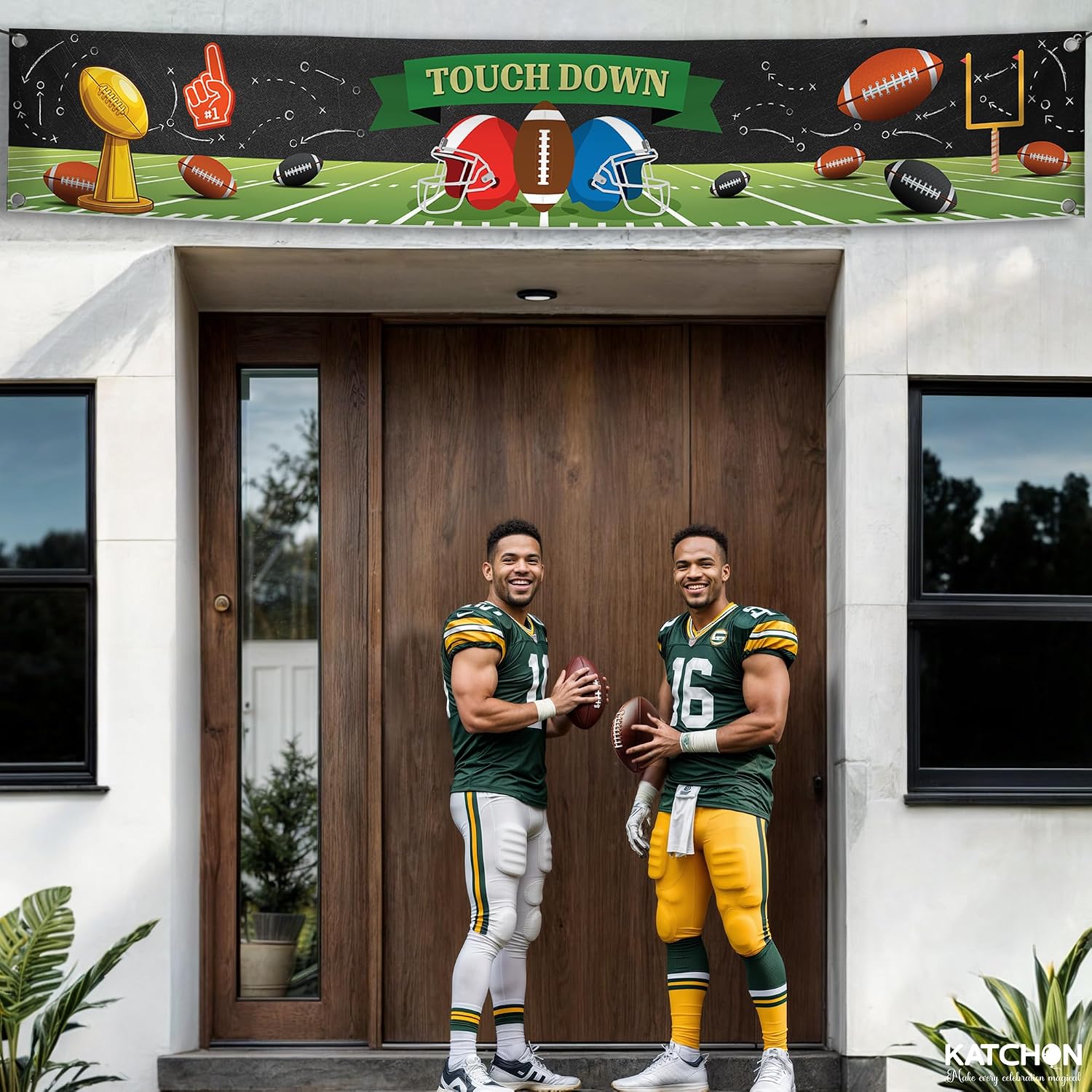 KatchOn, XtraLarge Football Yard Banner - 120x20 Inch | Reusable Touchdown Outdoor Banner for Football Party Decorations, Game Day, Birthday, Tailgate, Party Supplies, Football Photo Backdrop