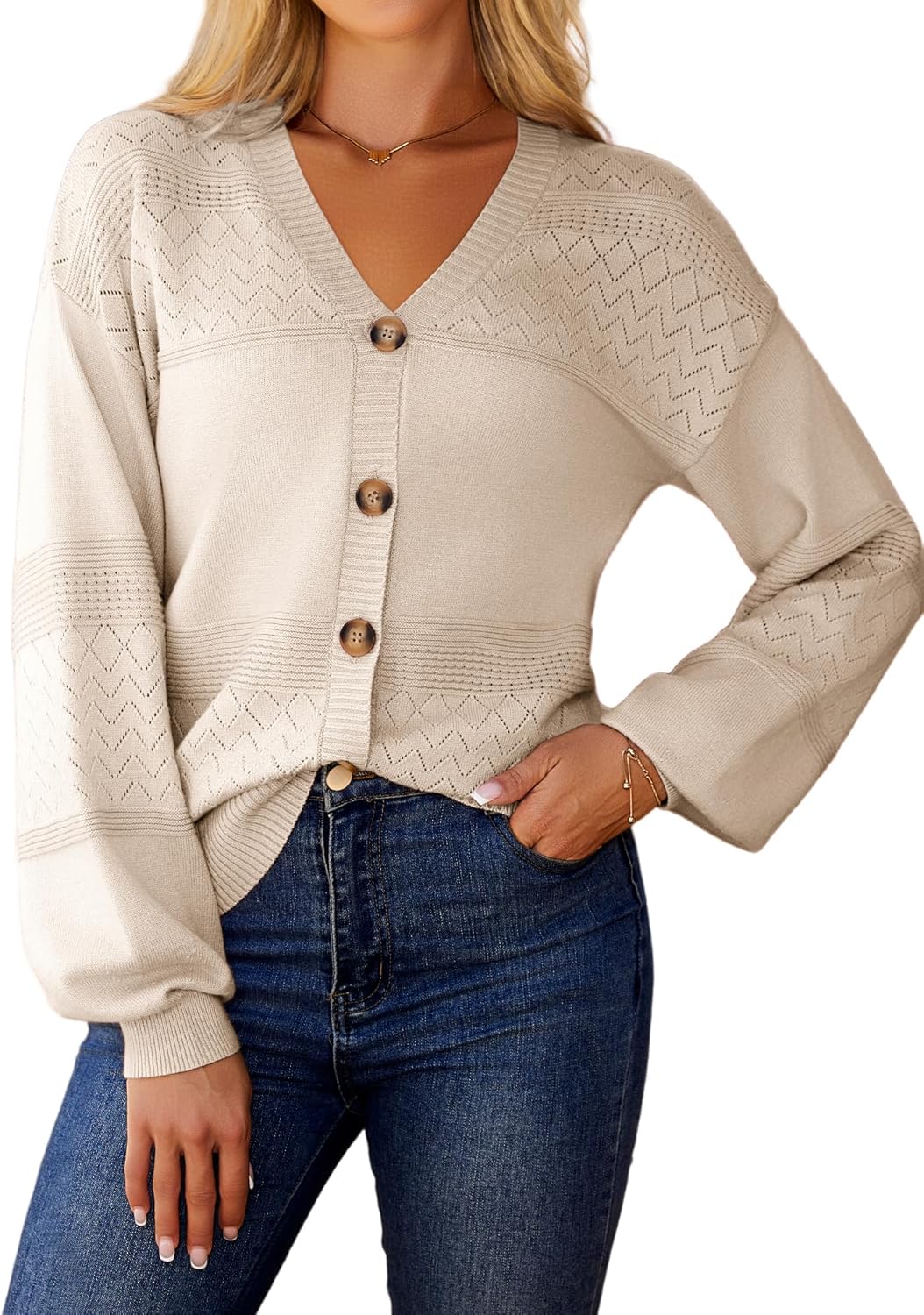 Anbech Womens Cardigan Sweater Lightweight 2026 Long Sleeve V Neck Button-Down Crochet Cardigans - Image 9