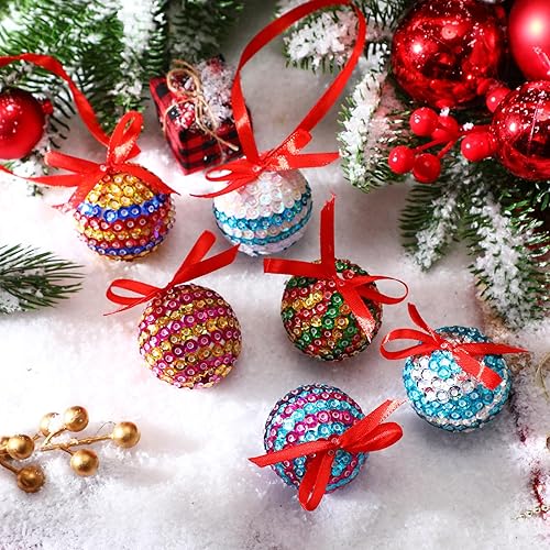 Miniatura 5 de Liliful Juego de 20 adornos de lentejuelas para manualidades de Navidad, incluye bolas de espuma, lentejuelas, manualidades de Navidad para niños,