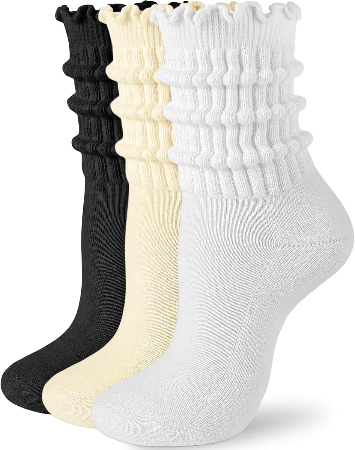 HONGTEYA Ruffle Socks for Women Cotton Slouchy Crew Socks for Boot Sneakers Mid Calf Frilly Size 5-11