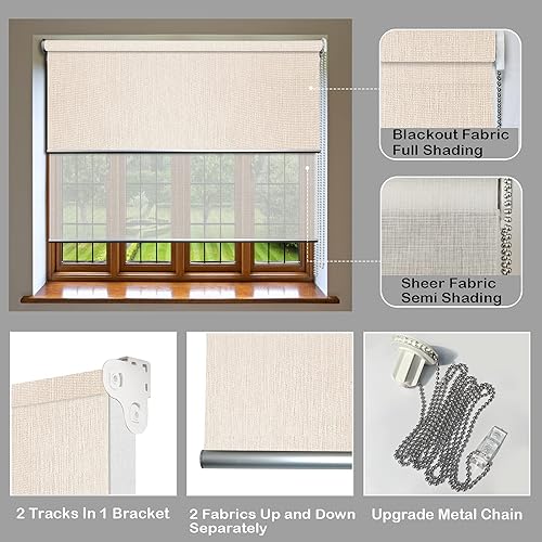 Miniatura 5 de LETAU Persianas de doble capa, 2 persianas en 1 ventana, 100% opacas y alternativa de tela transparente, proporcionan soluciones de control de luz