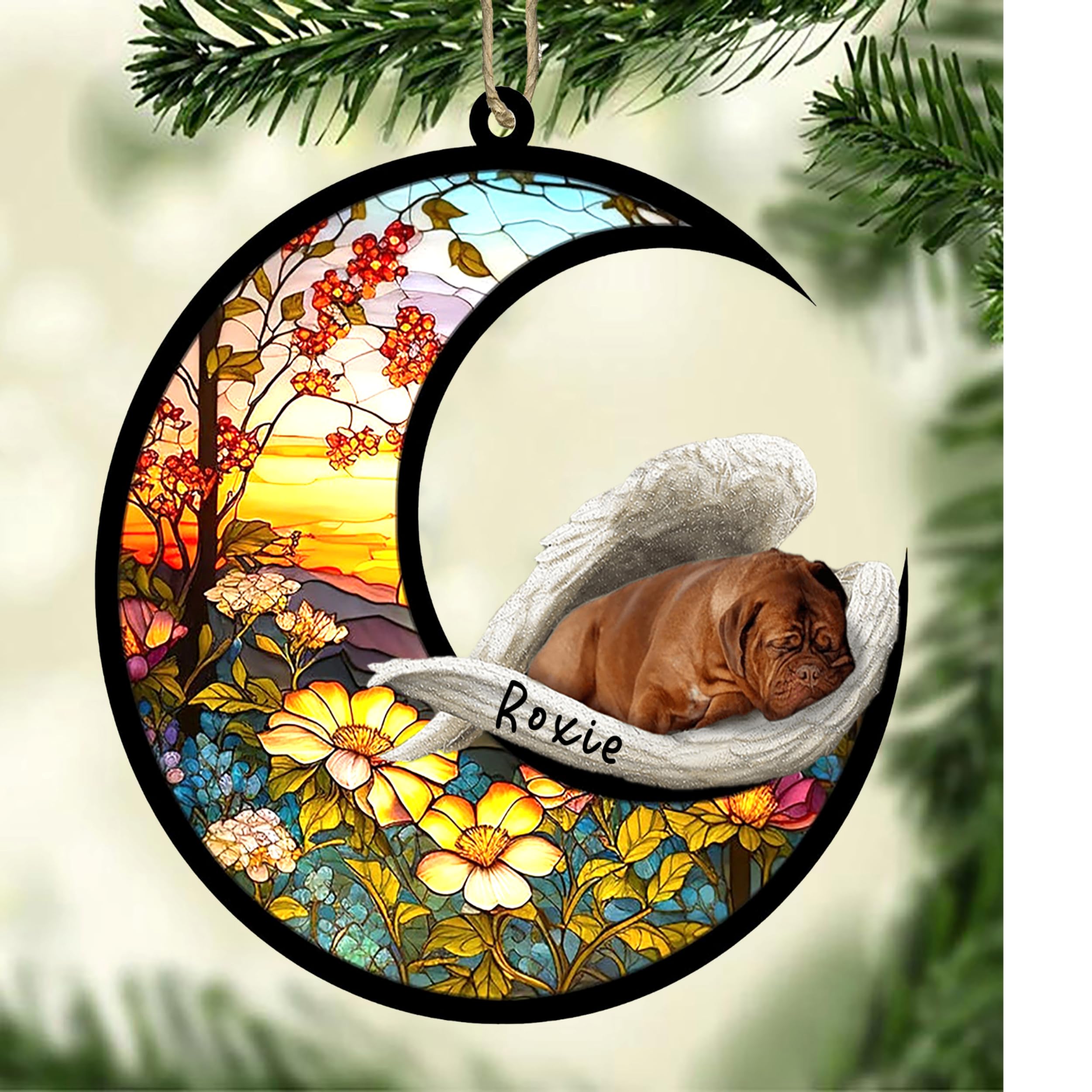 Personalized Dogue de Bordeaux Dog Memorial Suncatcher, Dogue de Bordeaux Christmas Ornament with Name, Pet Loss Catcher, Gifts for Dog Lovers Loss of Dog, Dogue de Bordeaux Sleep on Haven