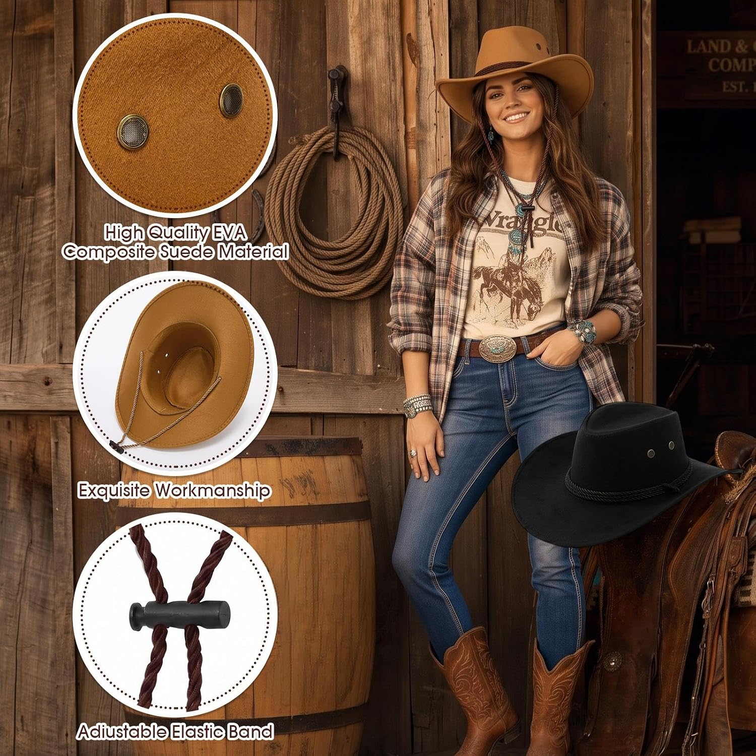 Hercicy Cowboy Hats Bulk Wide Brim Western Hat