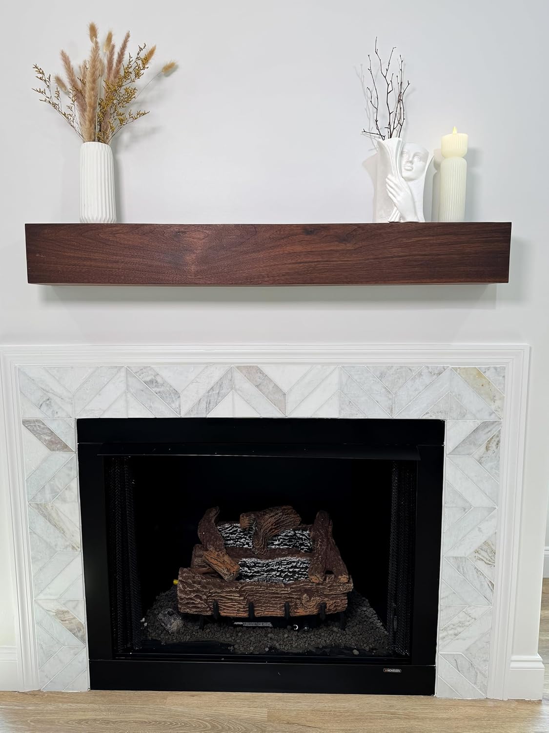 Real Walnut Wood Fireplace Mantel 48Lx6Hx8D, Handcrafted Black Walnut Floating Fireplace Mantel Shelf, Custom Rustic Wood Mantels for Fireplace, Shelf for Living Room or Bedroom Decor