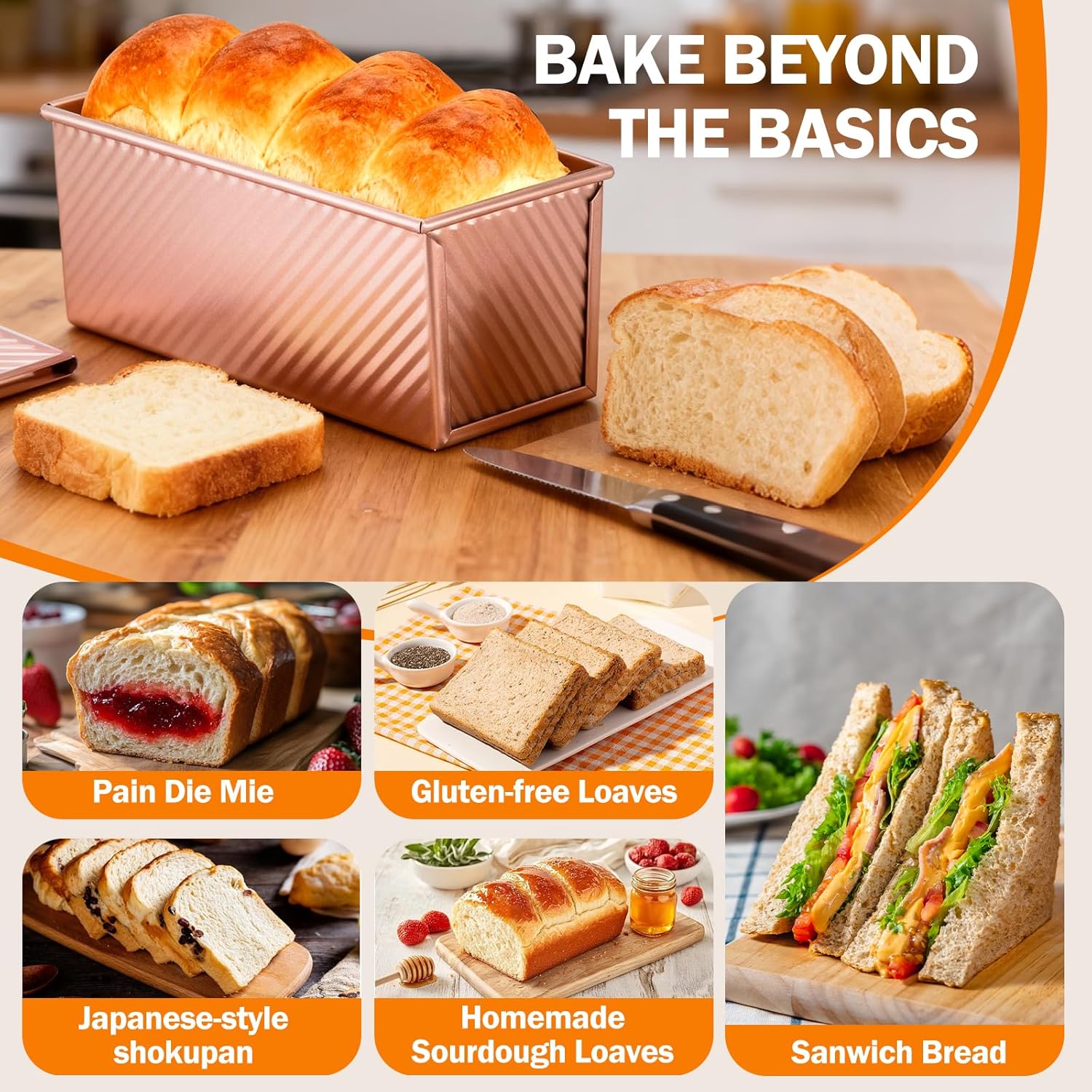 Pullman Loaf Pan with Lid, 13x4 inch, Premium 2.2LB Nonstick Sandwich Bread Loaf Pan for Homemade Sourdough Bread, Heavy Duty Carbon Steel Corrugated Toast Box with Cover for Baking, Bakeware - Image 7