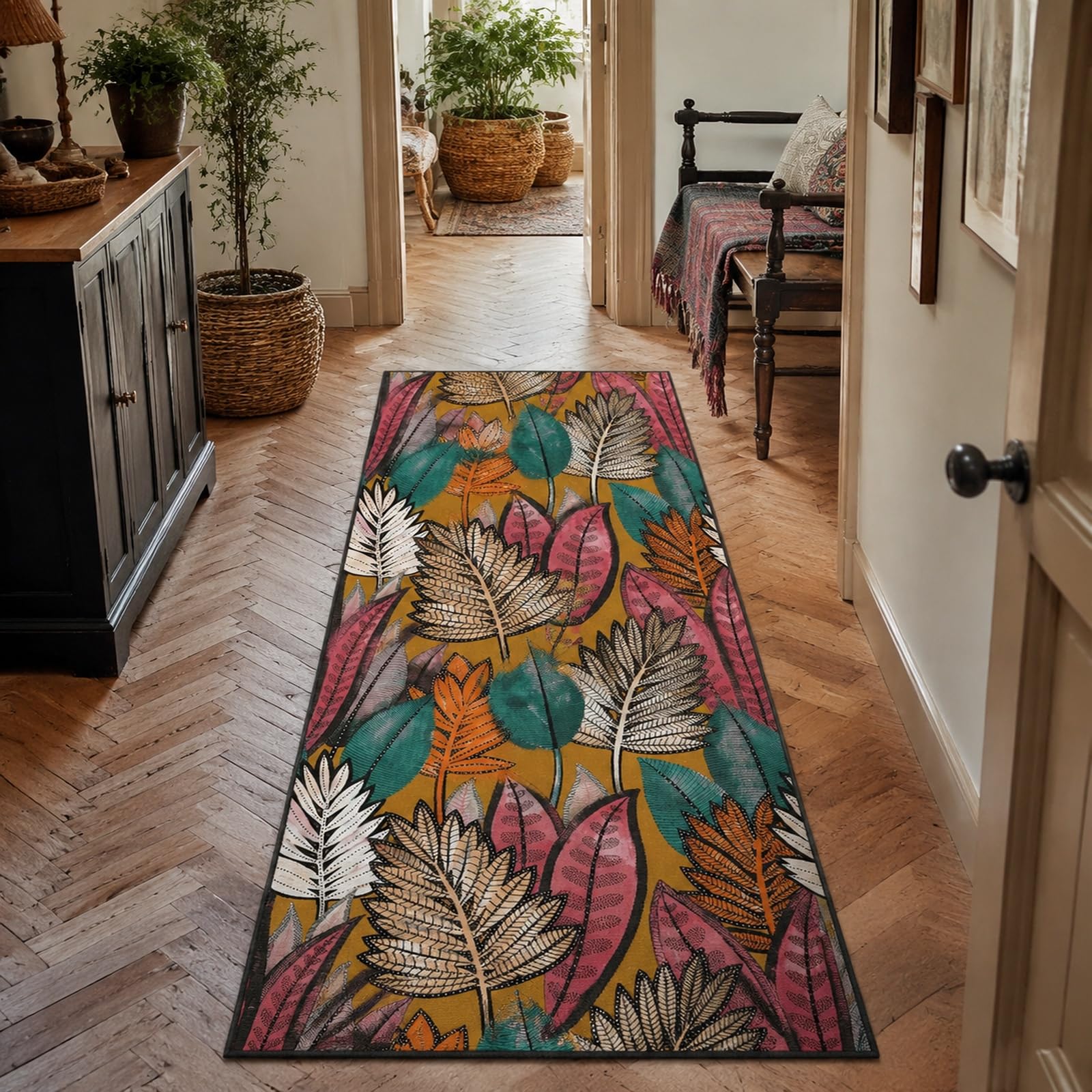 Tapis 200x300 cm motifs floraux modernes vert orange rose rectangulaire