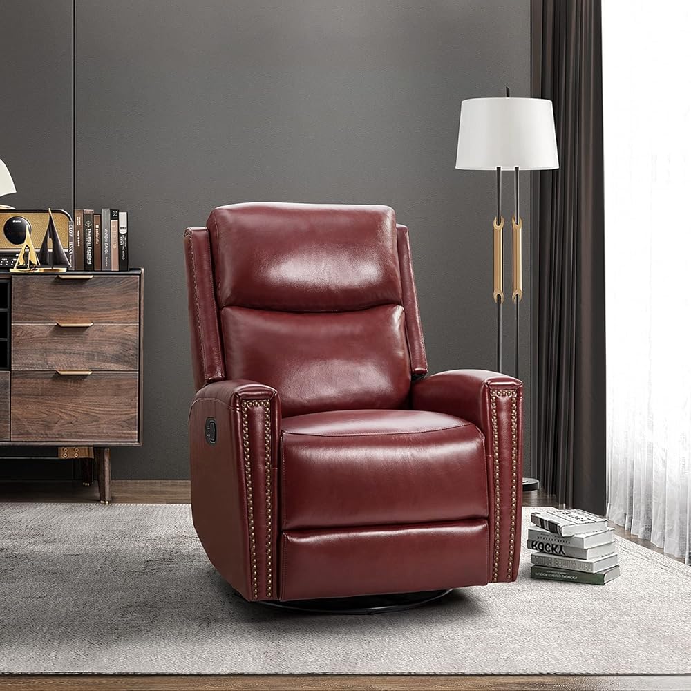 75/mo Finance HULALA HOME Genuine Leather Swivel Rocker Recliner, Manual Glider Recliner
