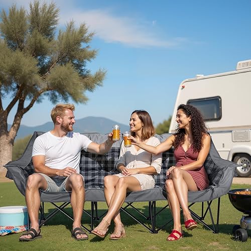 Miniatura 2 de Silla de camping acolchada para 3 personas, silla de camping plegable, silla de campamento doble portátil, silla de campamento resistente para