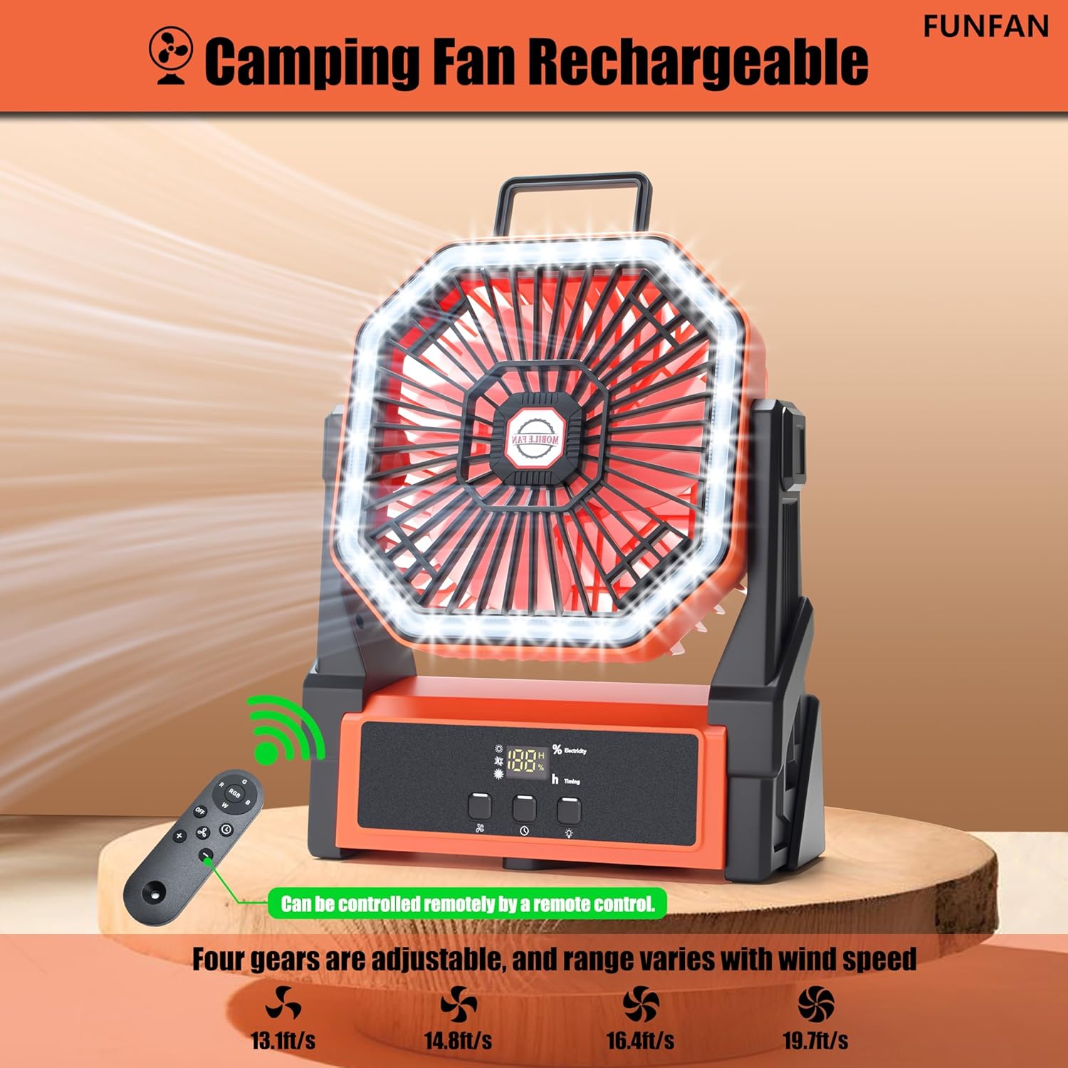 Camping Fan Rechargeable - 20000mah Battery Operated, Portable Adjustable Fans with LED Lights, for Travel, Beach, Outdoor, Indoor