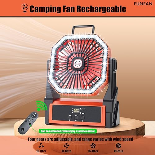Miniatura 5 de Ventilador de camping recargable  Funciona con batería de 20000 mAh, ventiladores ajustables portátiles con luces LED, para viajes, playa, al aire