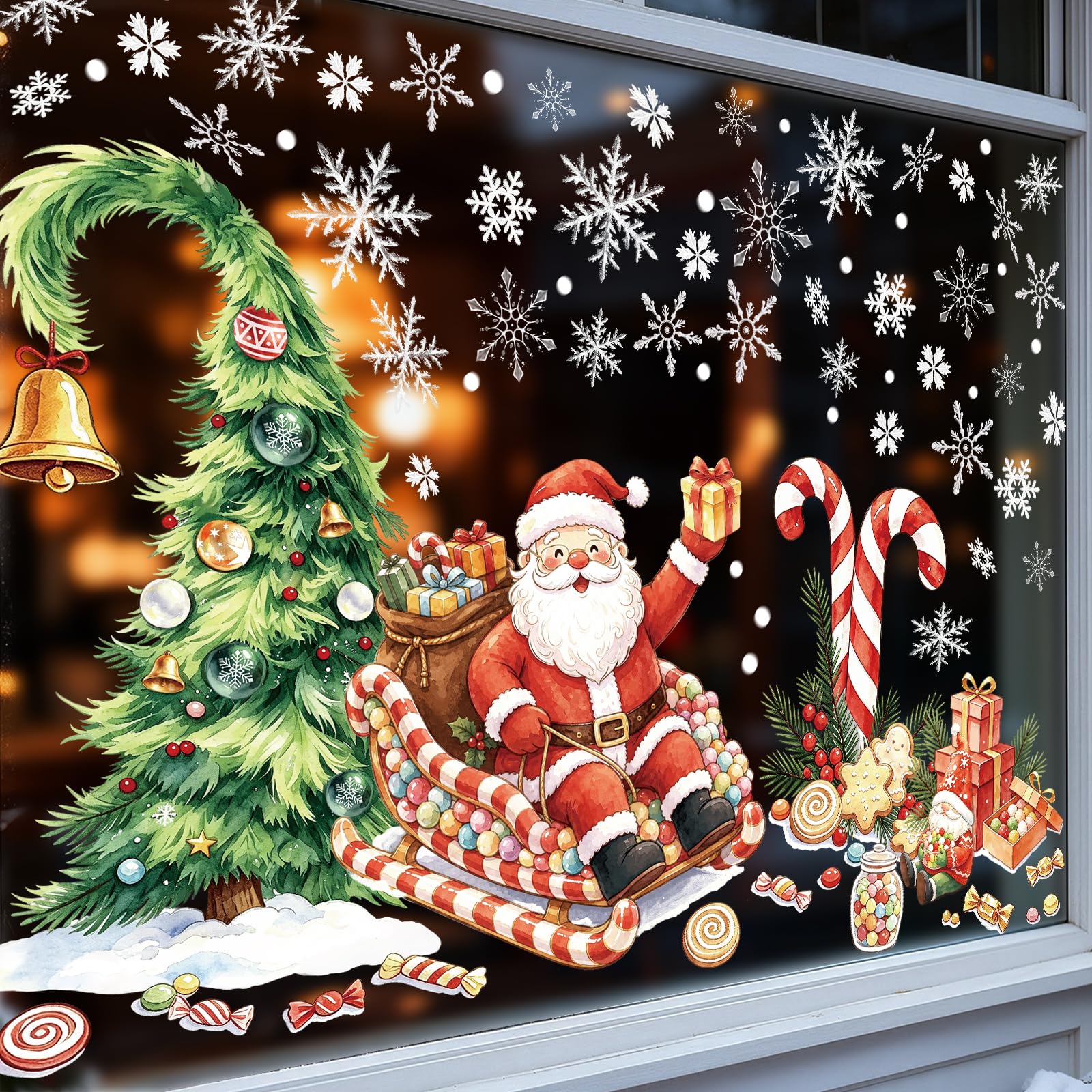 AhfuLife Large Christmas Window Stickers, 90x32cm Xmas Window Clings Decals โ image 1