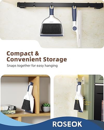 Miniatura 4 de Juego de mini escoba y recogedor para limpieza, recogedor de escritorio compacto con cepillo para encimera de cocina, oficina, automóvil, azul