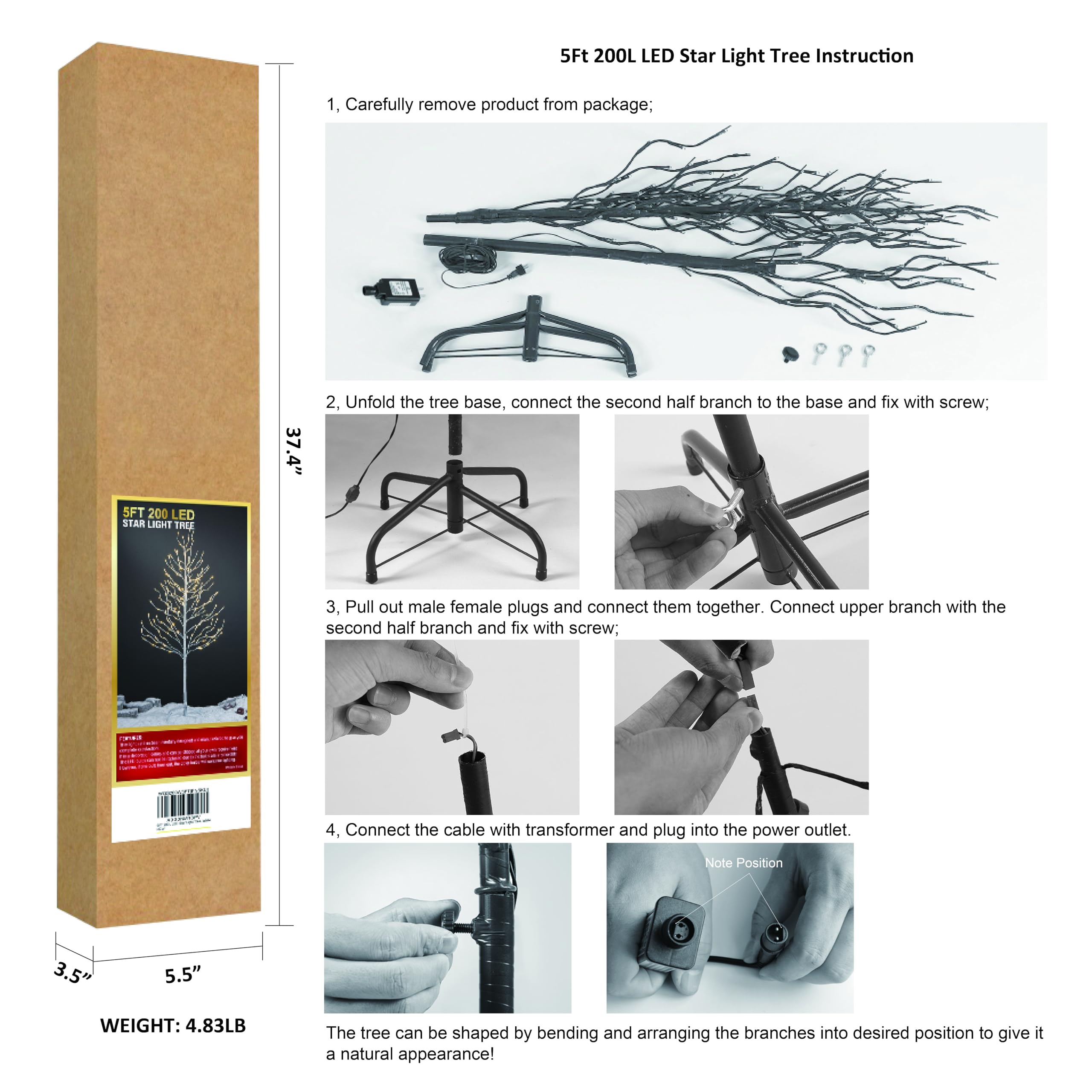 Snapklik.com : 5FT 200L Lighted Star Light,Warm White Lighted Tree ...