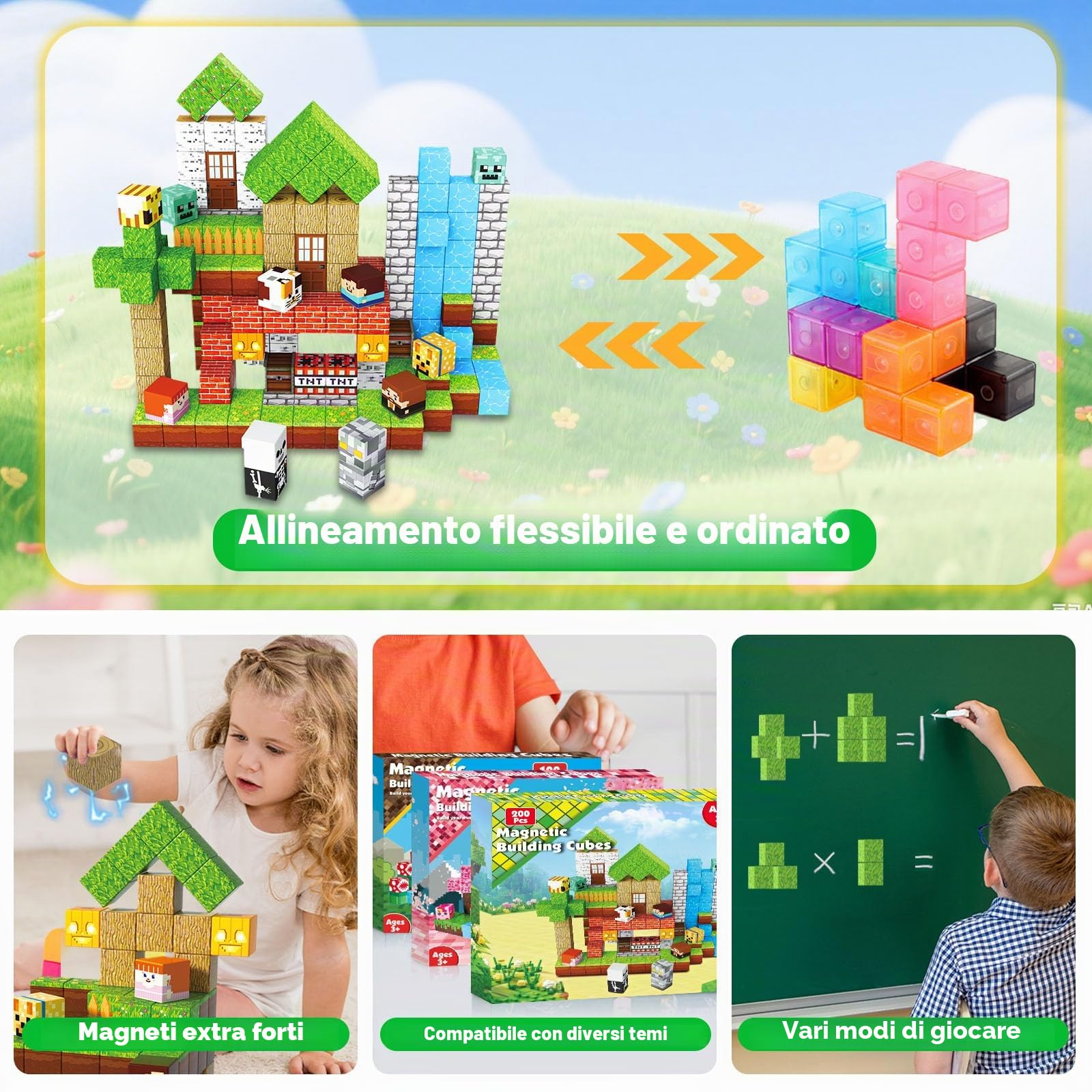 ToyUnited Costruzioni Magnetiche con Portale Magico - 200 Pezzi per Avventure nel Bosco Incantato | Giocattolo Educativo per Bambini 3-7 Anni