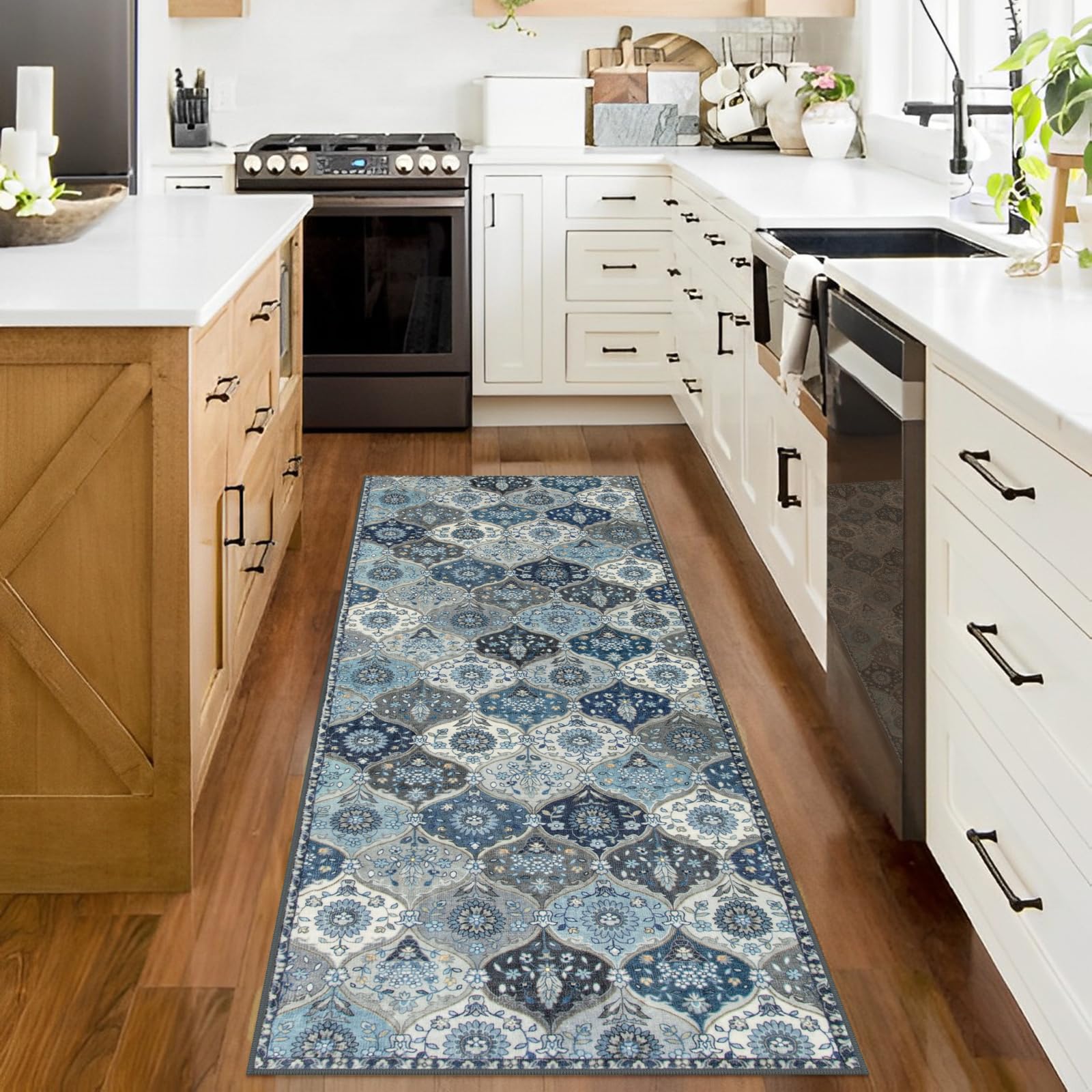 Hedlive 2x6 Kitchen Runner Rugs Non Skid Washable, Moroccan Trellis Rug for Hallways, Soft Low Pile Carpet Floor for Entryway Bedroom Bathroom Laundry