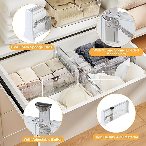 Miniatura 3 de Ormeli Organizador de cajones, separadores de aparadores expandibles, separadores de cajones ajustables para ropa, utensilios de cocina, dormitorio,