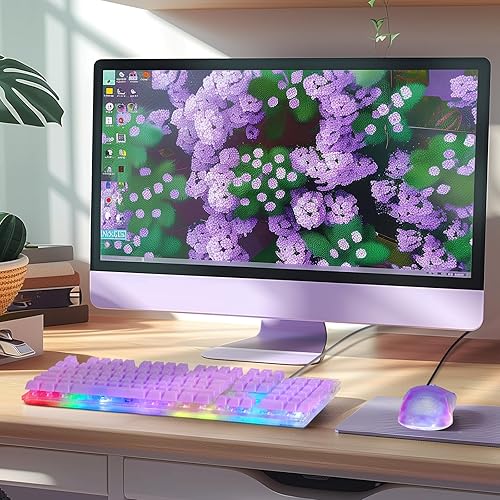 Miniatura 7 de CHONCHOW Combo de teclado y mouse RGB para juegos, teclado transparente con cable USB, retroiluminación LED arco iris, juego de teclado transparente