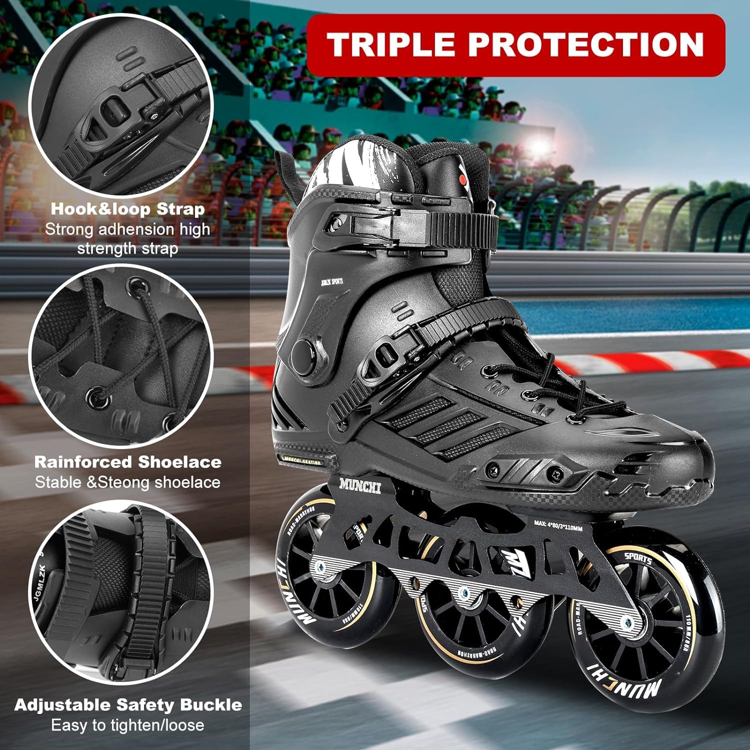 Professional Fitness Speed Skates for Unisexwith 110mm Wheels,High Performance Outdoor Fitness Single Row 3 Wheels Inline Skates for Adult Women Men (White, Men 10.5/Women 11.5)