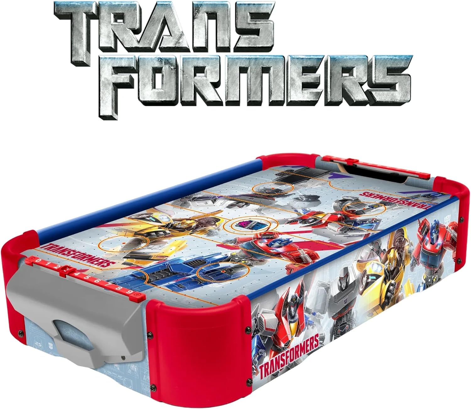 World Tech Toys Transformers Air Hockey Table for Kids - Wooden Tabletop Game with Puck, Pushers & Air Flow System - Hasbro Licensed - Kids 4+