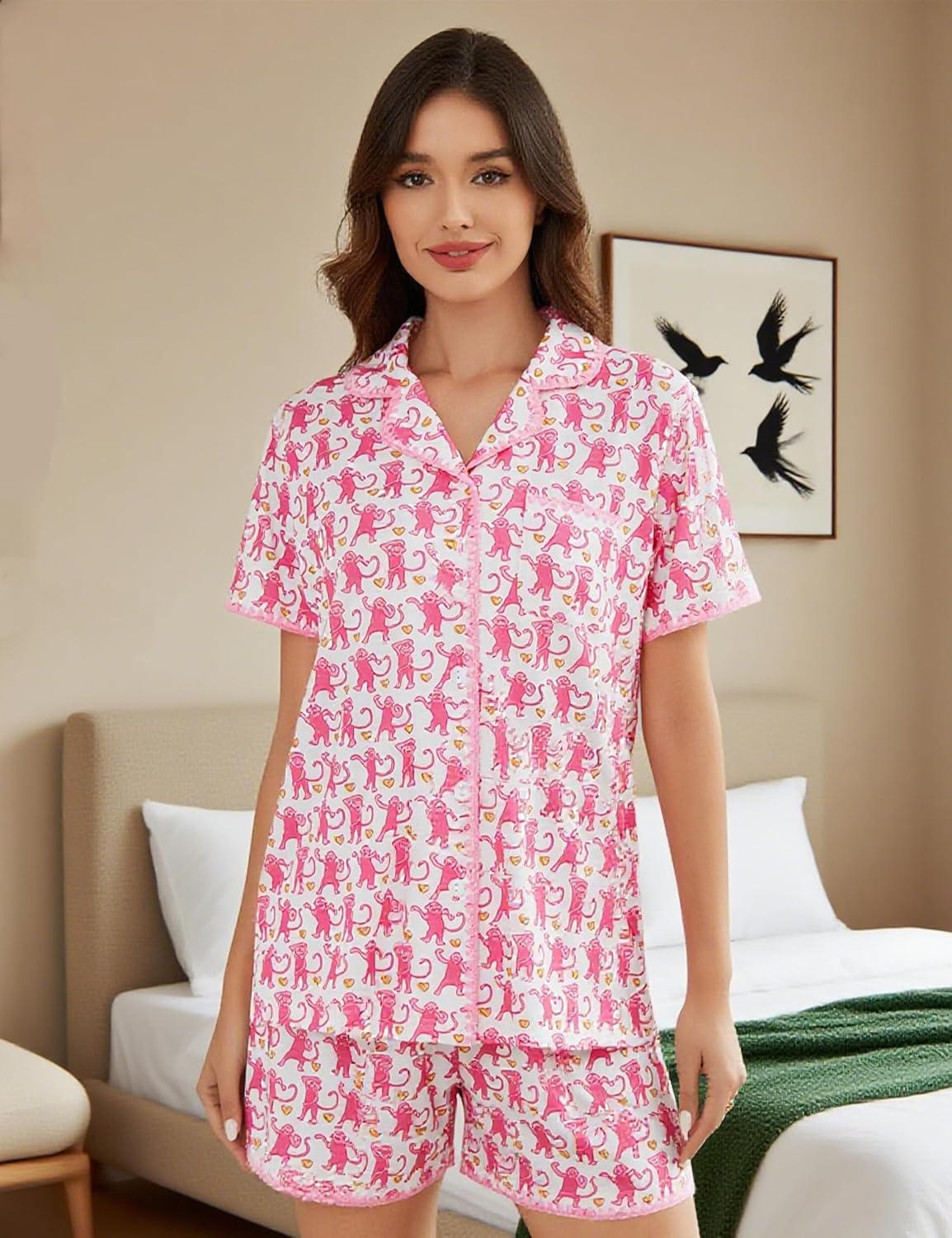 SWOMOG Womens Button Down Pajamas Set Short Sleeve Sleepwear Bride Soft Pj Lounge Sets XS-3XL - Image 3
