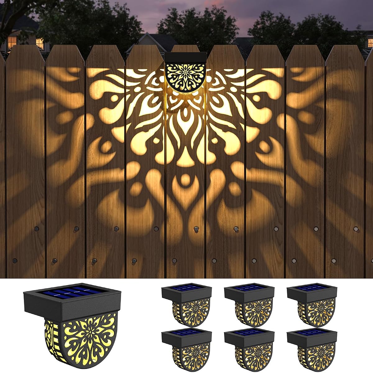 6 Pack Solar Fence Lights Outdoor Wall Lights Plastic Solar Powered Deck Step