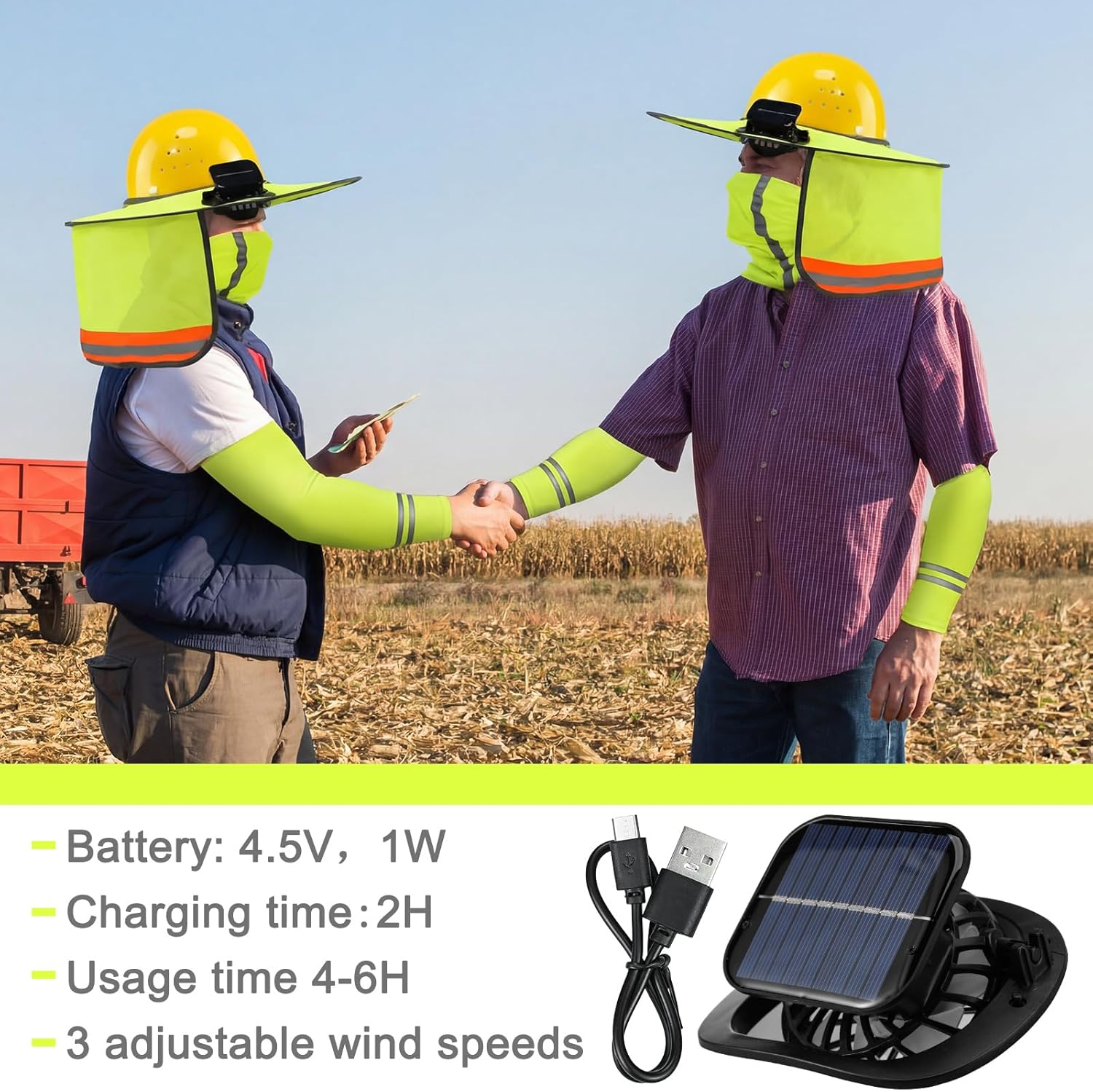 1 Set Sun Hard Hat Shade Full Brim Hard Hat Sun Visor with Solar Fans and Neck Sunshade Cover UV Reflective Strap Arm Sleeves Summer Protection Accessories