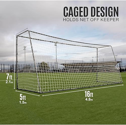 Miniatura 6 de QUICKPLAY GS - Portería de fútbol de acero galvanizado súper duradera 5 tamaños, tamaños reglamentarios, red profunda, movible y resistente a la