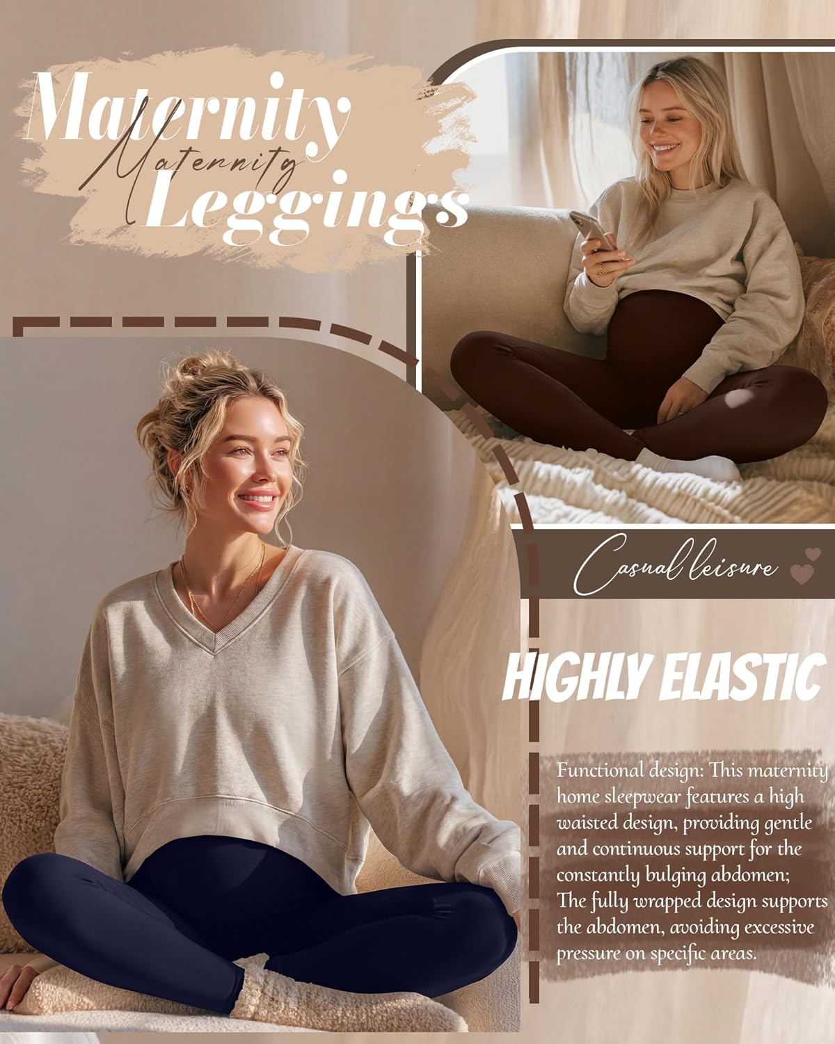 3 Pack Women's Maternity Pants Over The Belly Lightweight Stretchy Pregnancy Lounge Casual Soft Pajama Home Pants - Image 6