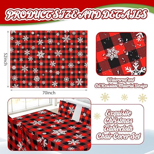 Miniatura 2 de Preboun Juego de 7 manteles de Navidad para silla, fundas para sillas de Navidad, decoración rectangular a cuadros con copos de nieve, a prueba de