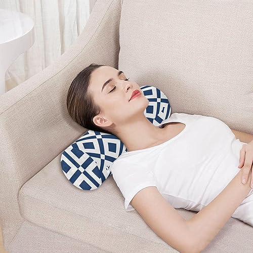Miniatura 5 de KLL Abstract Zigzag and Rhombus Blue Round Cervical Roll Bolster Pillow Neck Roll Pillow Decorative Soft Round Pillow Cylinder Neck Roll Pillow