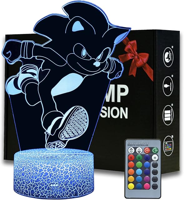 Magiclux 3D Illusion Run Hedgehog Night Light 16 Color Changing Dimmable Desk Lamp with Remote Control Children Room Decoration Lighting Creative Toys Gift For Boys Girls Birthday Christmas