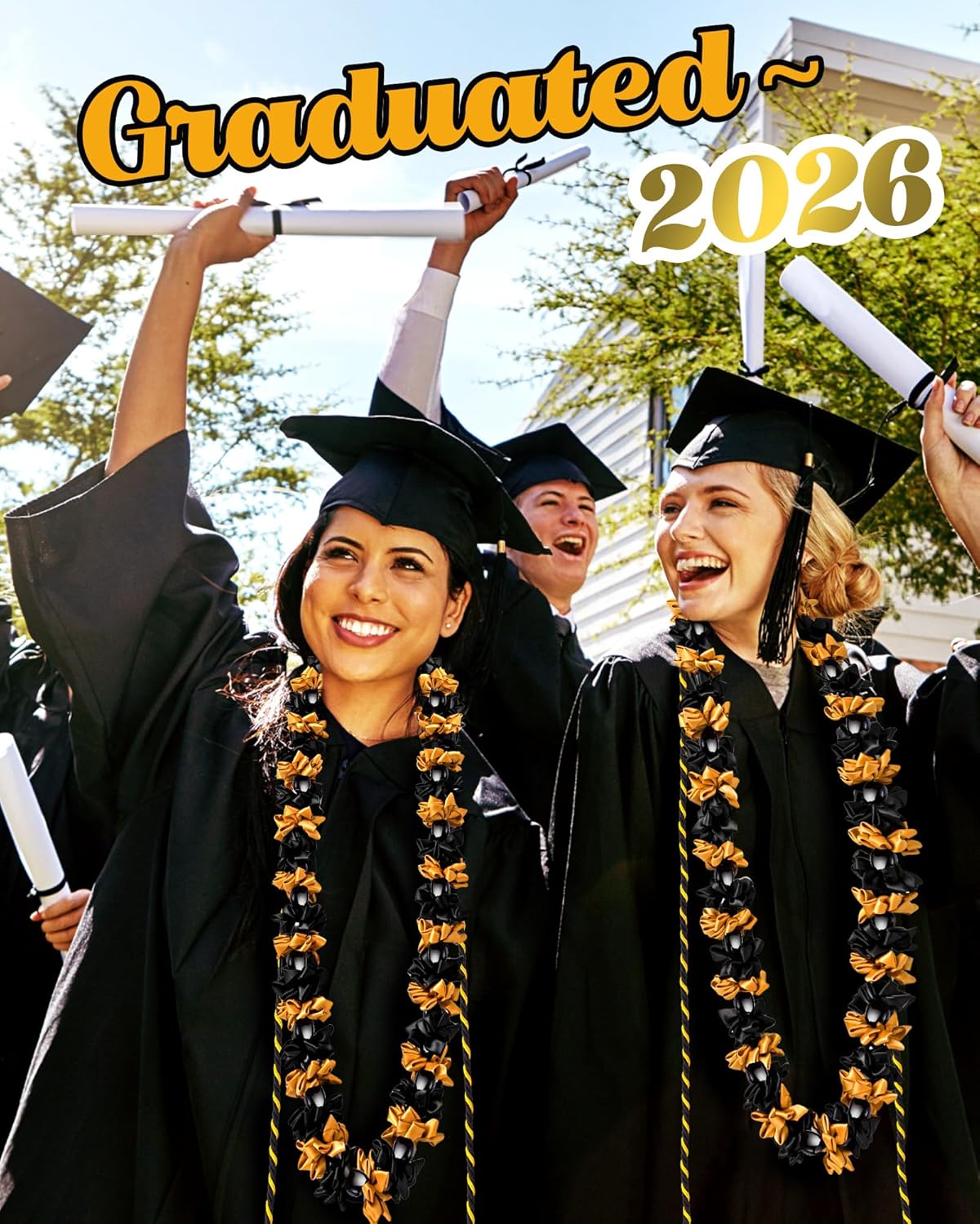 Cindeer Graduation Leis with Kukui Nut Beads and Honor Cord Class of 2026 Graduation Ribbon Leis Hawaiian Kukui Nut Beads Necklace for Student Party Gift Supplies