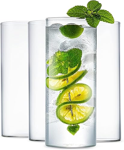 LUXU Juego de 4 vasos altos finos de 17 onzas, vasos Collins transparentes y altos, vasos de cocina para cóctel, café helado, cerveza, té helado,