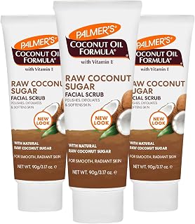 Palmer's Coconut Sugar Facial Scrub Exfoliator, 3-Pack: Natural Coconut Oil & Chamomile Face Scrub for Bright, Soft Skin – 3.17 oz