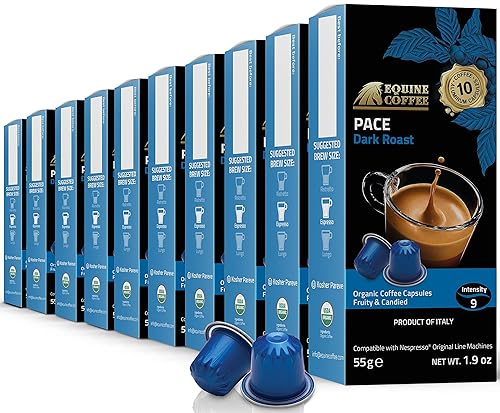 USDA - Cápsulas de aluminio de café equino orgánico para cafeteras originales Nespresso Paquete de 100 cápsulas compatibles con Nespresso italiano