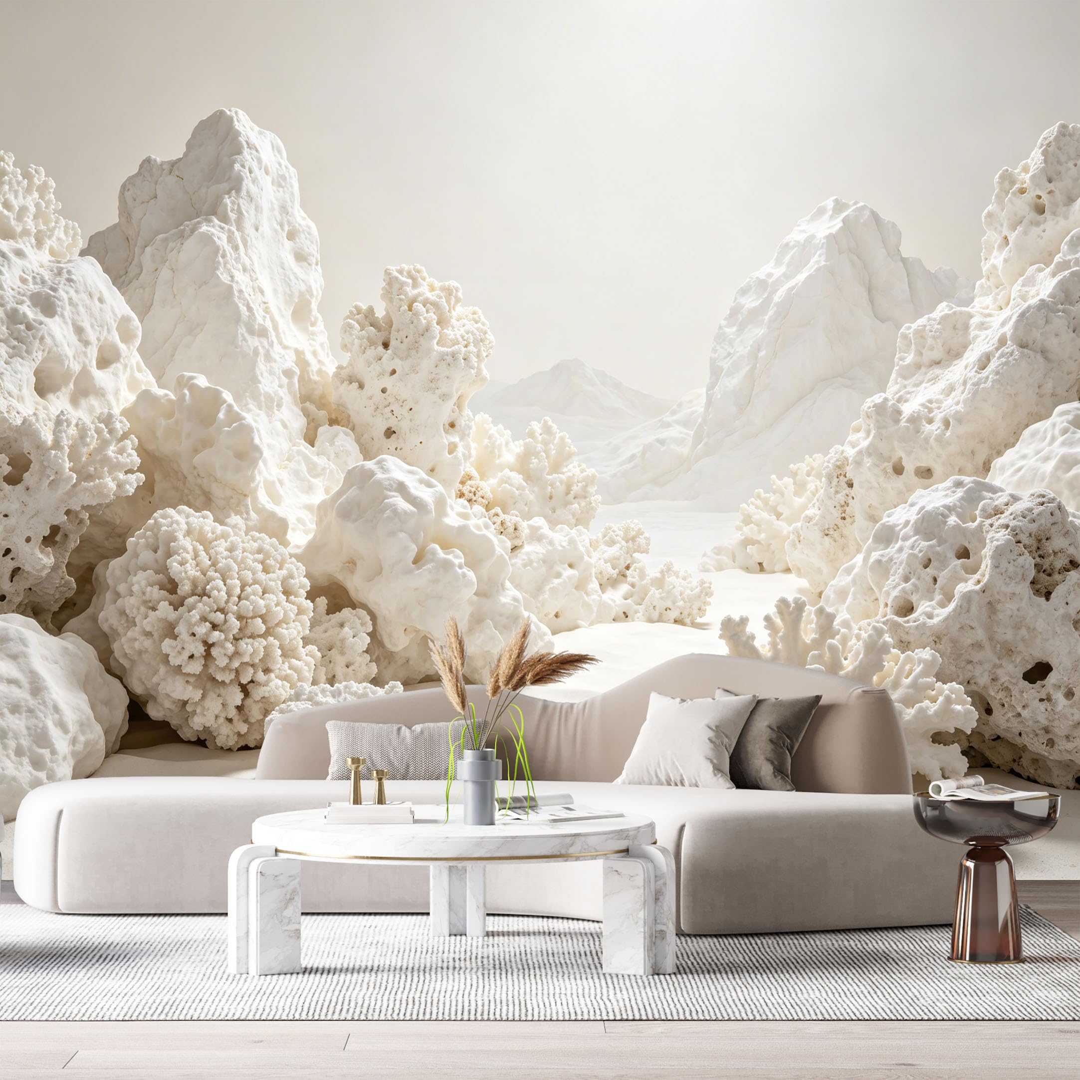 Custom Size Wall Murals White Coral Reef Coastal Ocean Landscape Textured Sand Formations SelfAdhesive Wall Fabric Removable Large Wallpaper for Photo Living Room