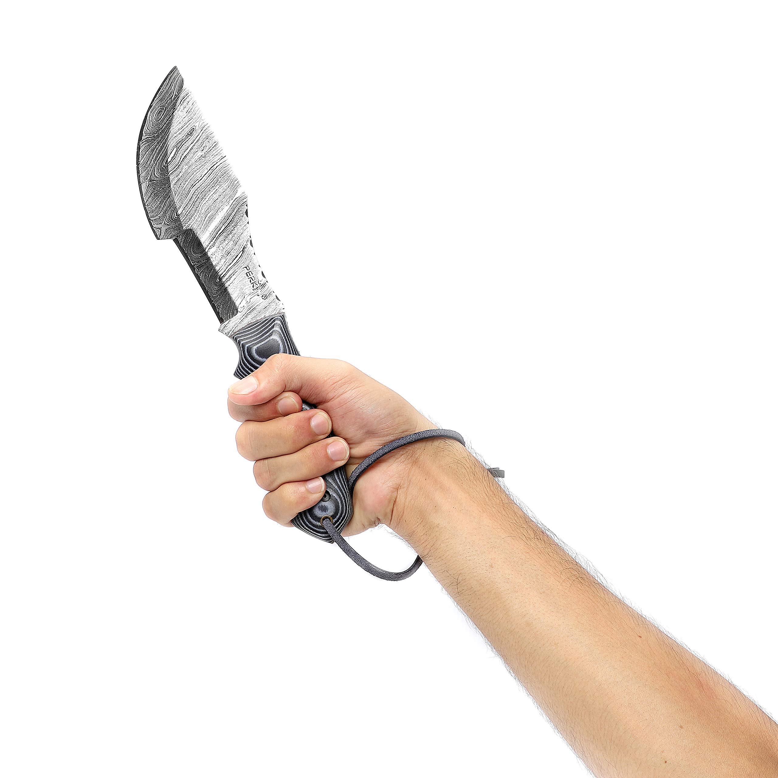 Acciaio DAMASCO Coltello da caccia con fodero in pelle, Micarat