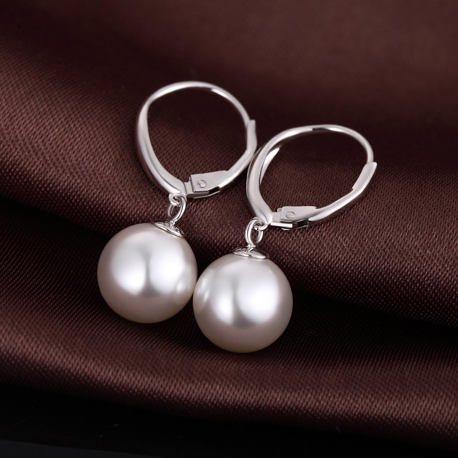Pearl Earrings for Women Pearl Leverback Earrings 925 Sterling Silver